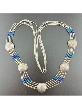 Native American 925 Sterling Silver Azurite Vintage Concho Liquid Chain 22"